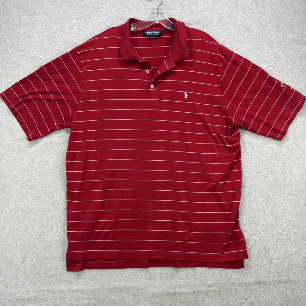 Vintage Polo Golf Ralph Lauren Shirt Mens XL Red White Striped Pima Cotton Logo